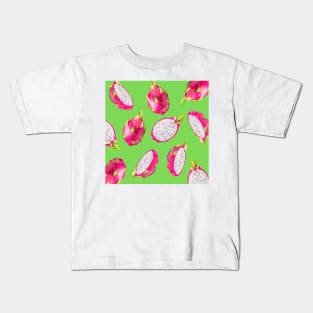 Dragon Fruit Pattern Bright Lime Green - Summer Fruits Kids T-Shirt